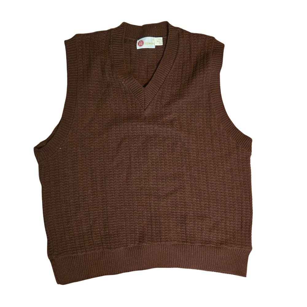 Vintage Kings Road Sears Mens Store Brown Textured Knit V-Neck Sweater Vest XL